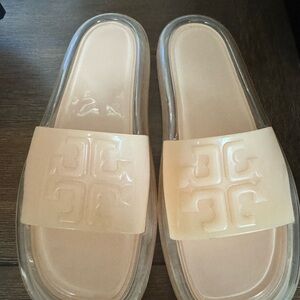 Tory Burch Beige Slide Sandals with Logo